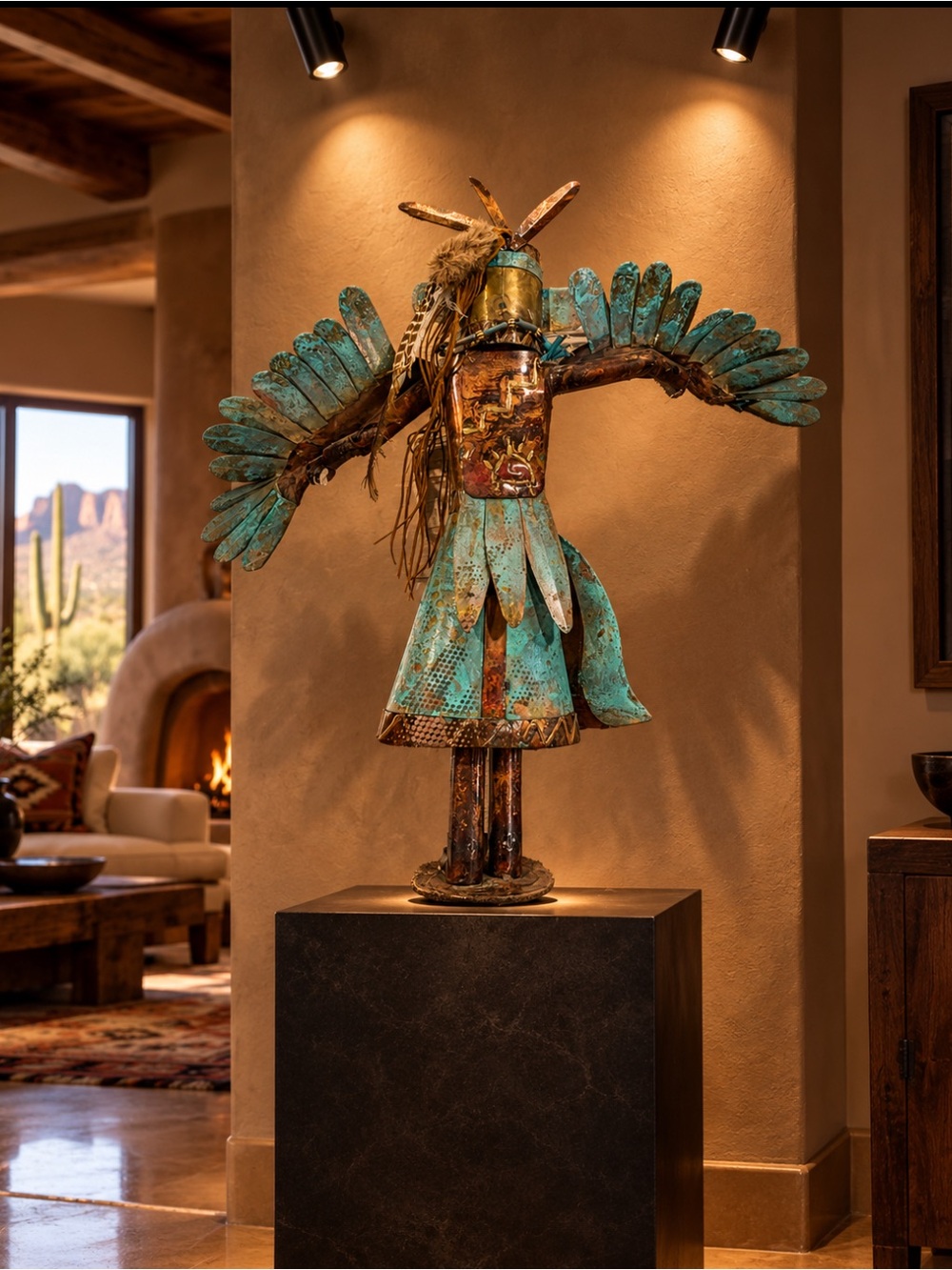 Turquoise Patina Copper Kachina Sculpture - Home Accent